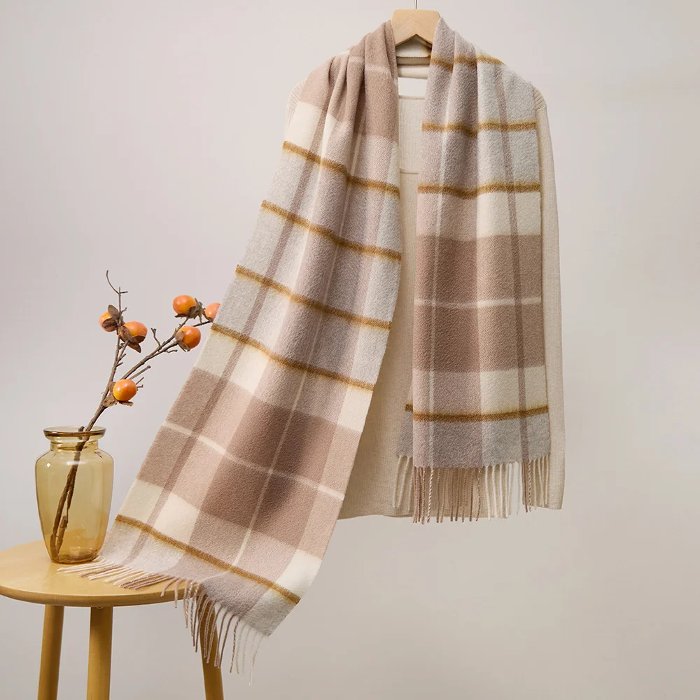 UGG Scarves Ivory & Camel Stripe Plaid