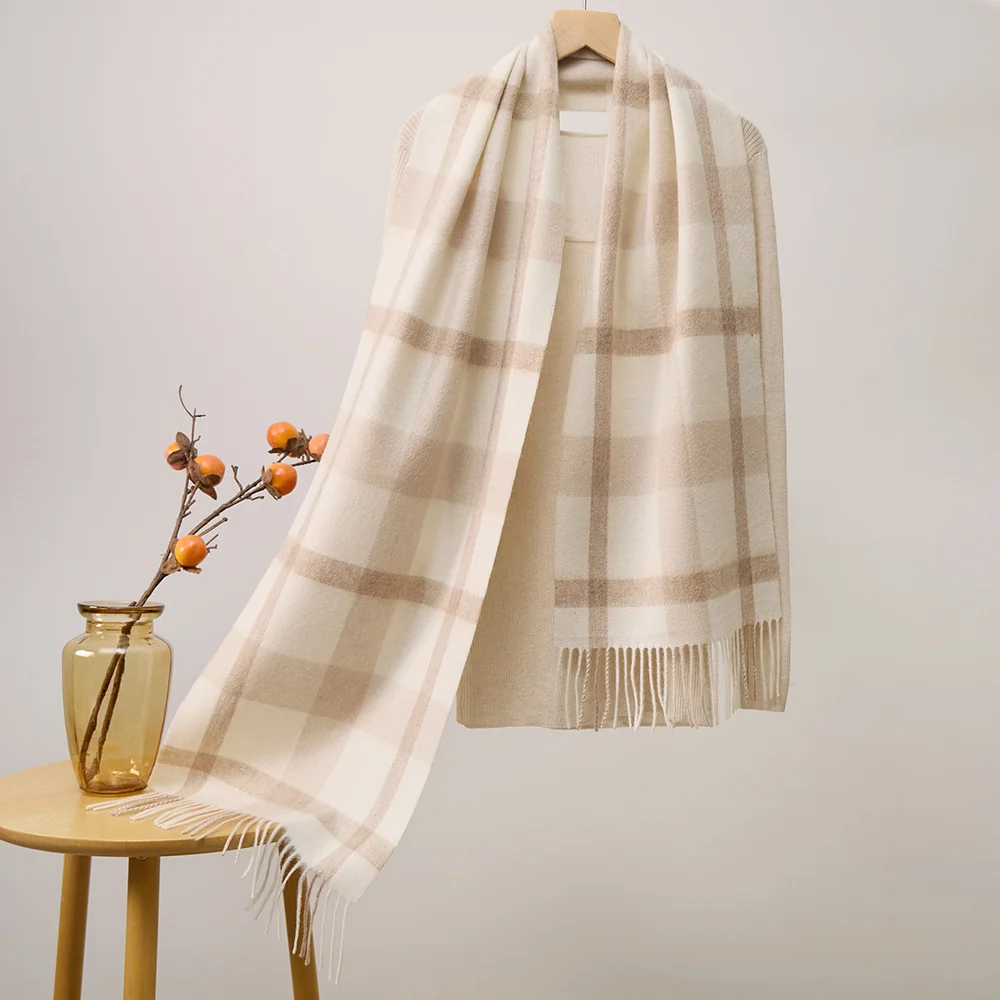 UGG Scarves Ivory & Camel Fine Plaid
