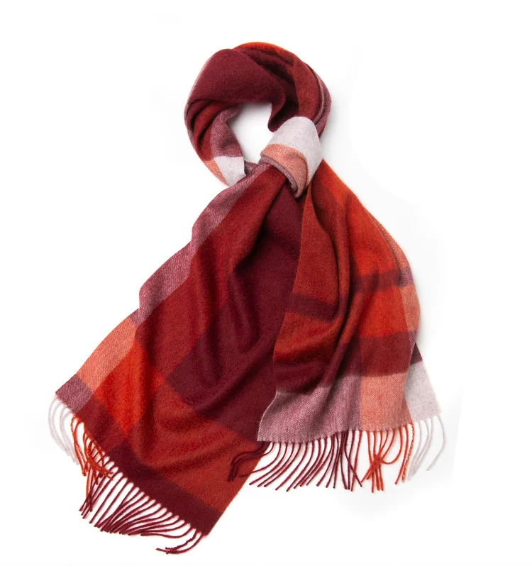 UGG Scarves Red & Burgundy Block Check